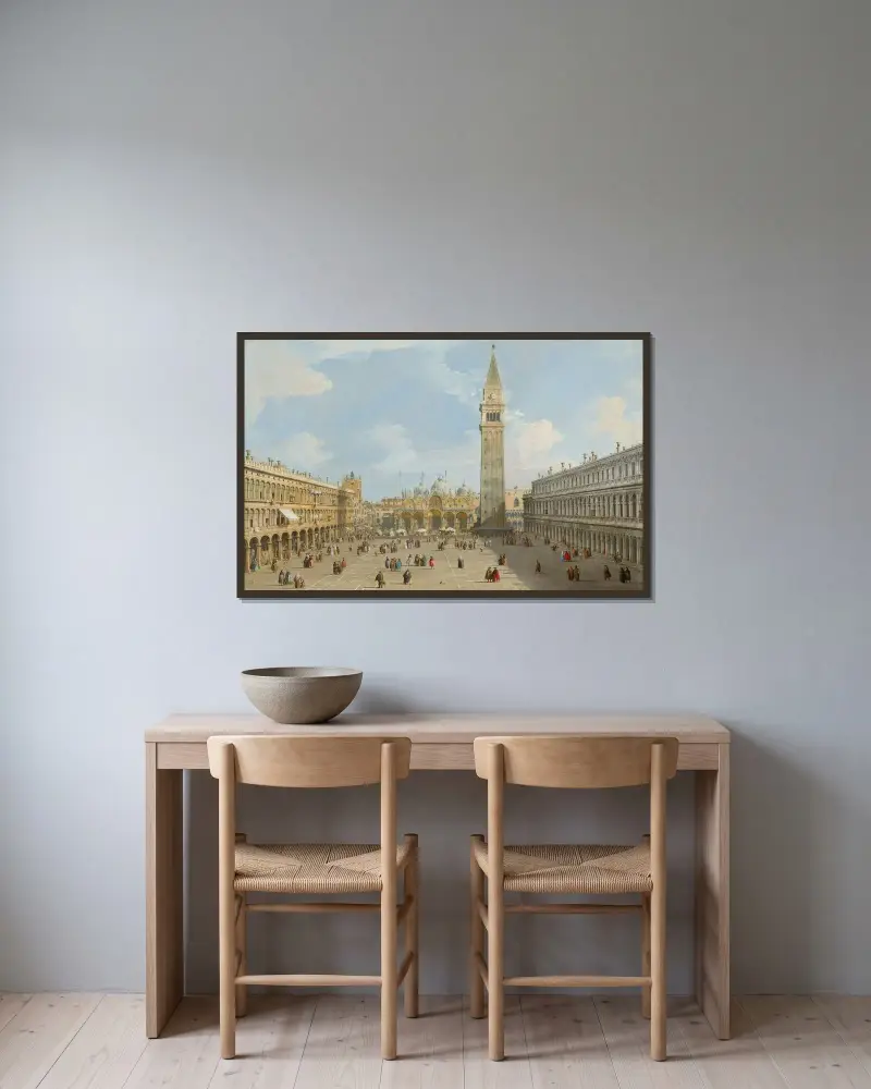 The Piazza San Marco, Venice, looking east towards the basilica av Canaletto inramad på en vägg