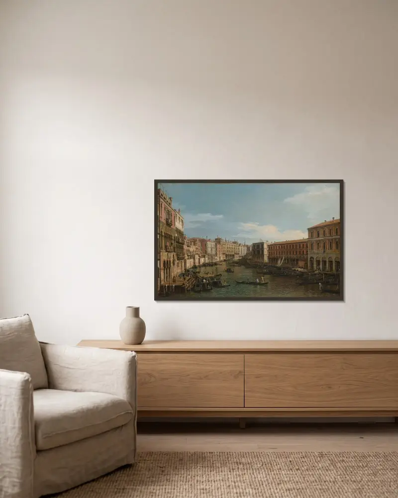 Venice, the Grand Canal looking South, from the Ca’ Da Mosto toward the Rialto Bridge av Canaletto inramad på en vägg
