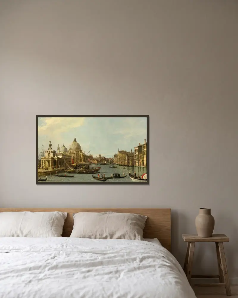 Venice; The Mouth of the Grand Canal from the East av Canaletto inramad på en vägg