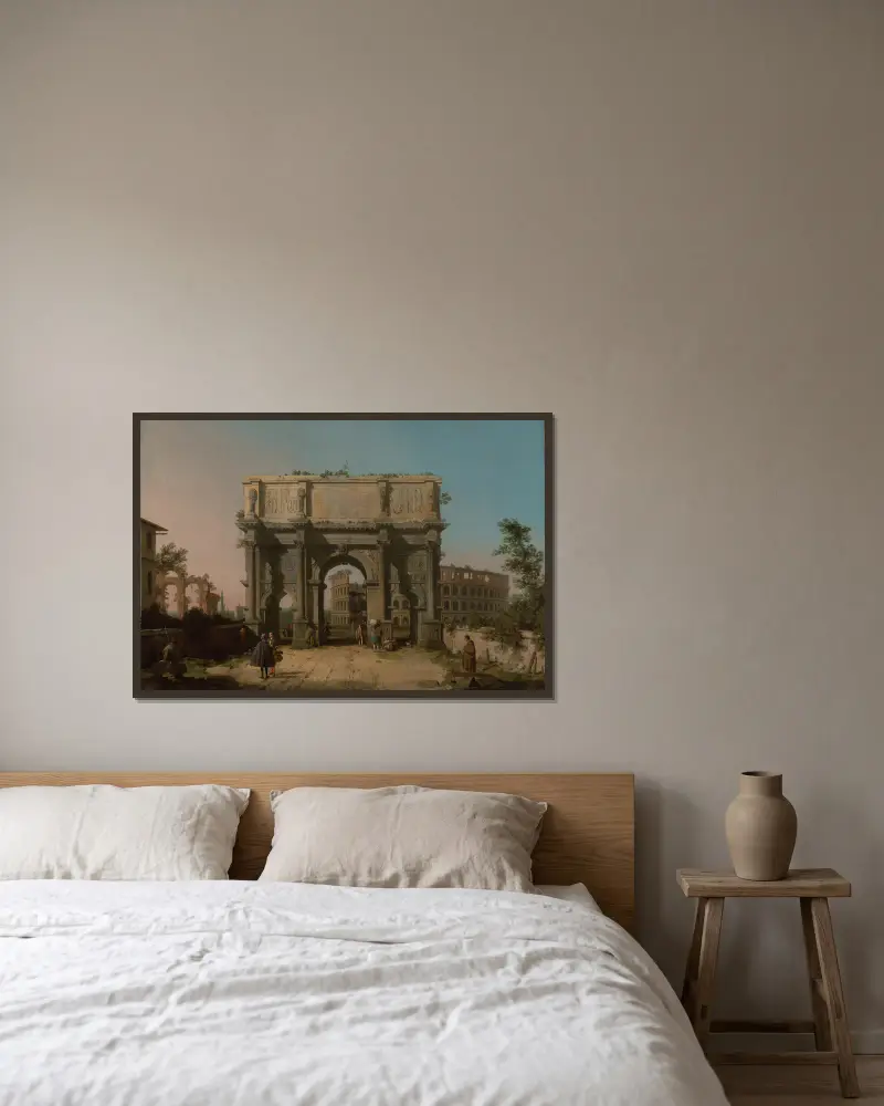 View of the Arch of Constantine with the Colosseum av Canaletto inramad på en vägg