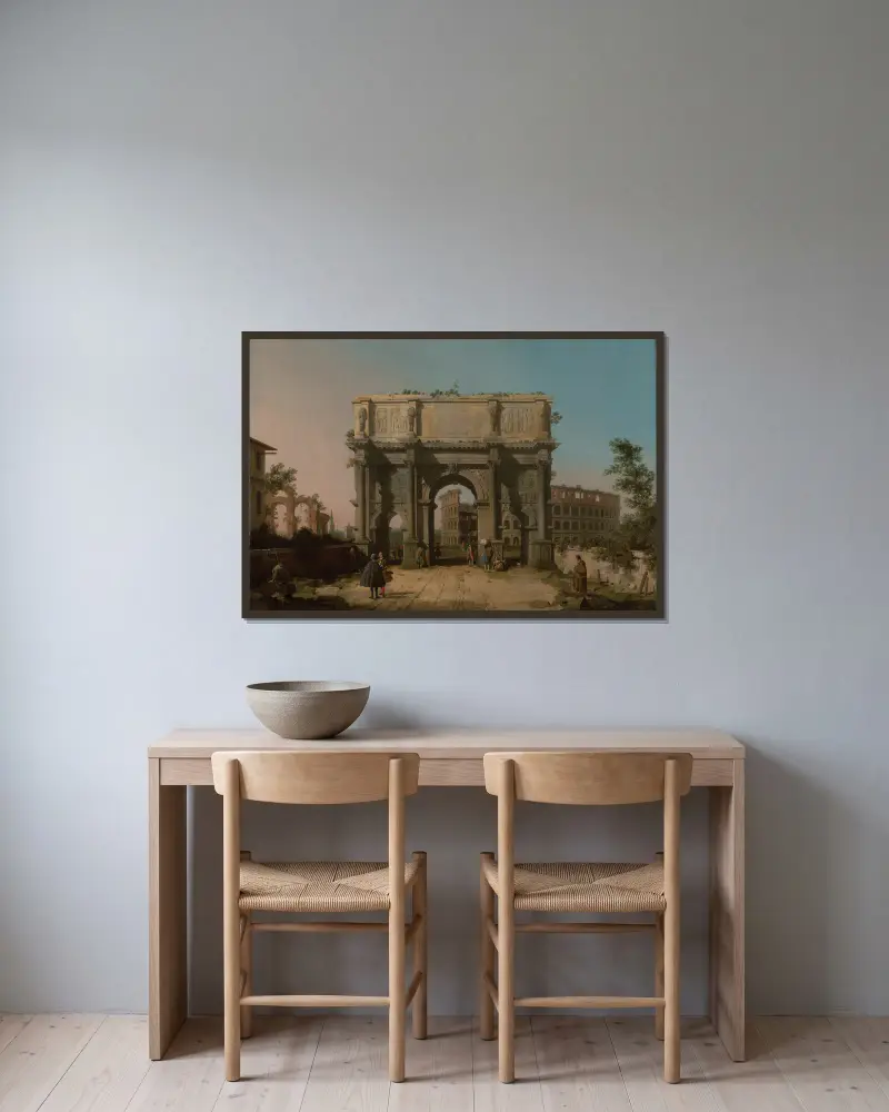 View of the Arch of Constantine with the Colosseum av Canaletto inramad på en vägg