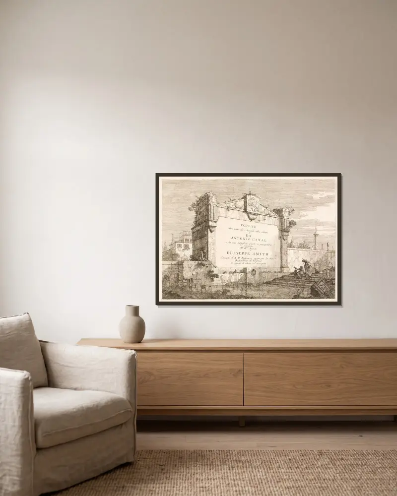 Pohledy – titulní list, Canaletto v rámu na stěně