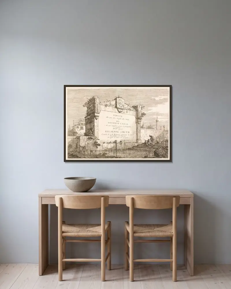 Pohledy – titulní list, Canaletto v rámu na stěně