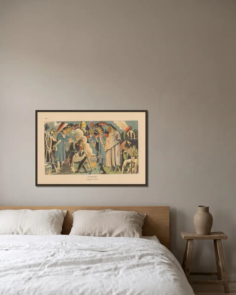 Au Bivouac. Campagne de France. 1814 av Caran d'Ache inramad på en vägg