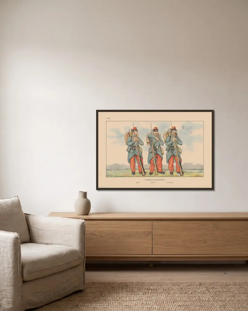 L’armée D’aujourd’hui. 1889 av Caran d'Ache inramad på en vägg