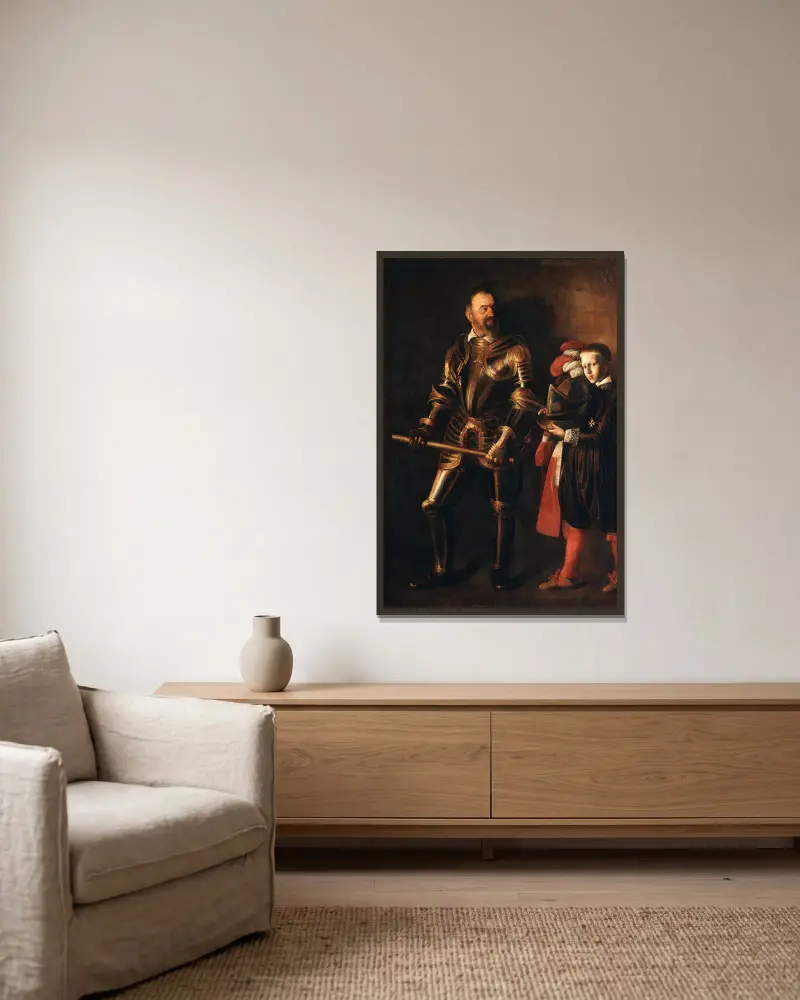 Alof de Wignacourt av Caravaggio inramad på en vägg
