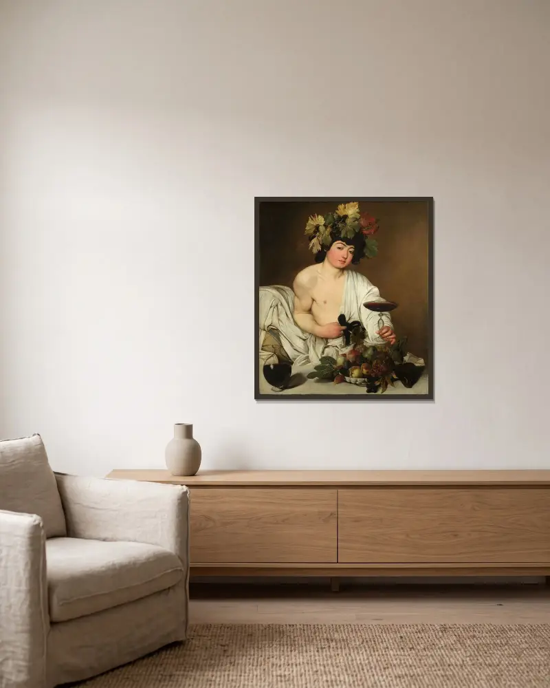 Bacchus von Caravaggio gerahmt an einer Wand