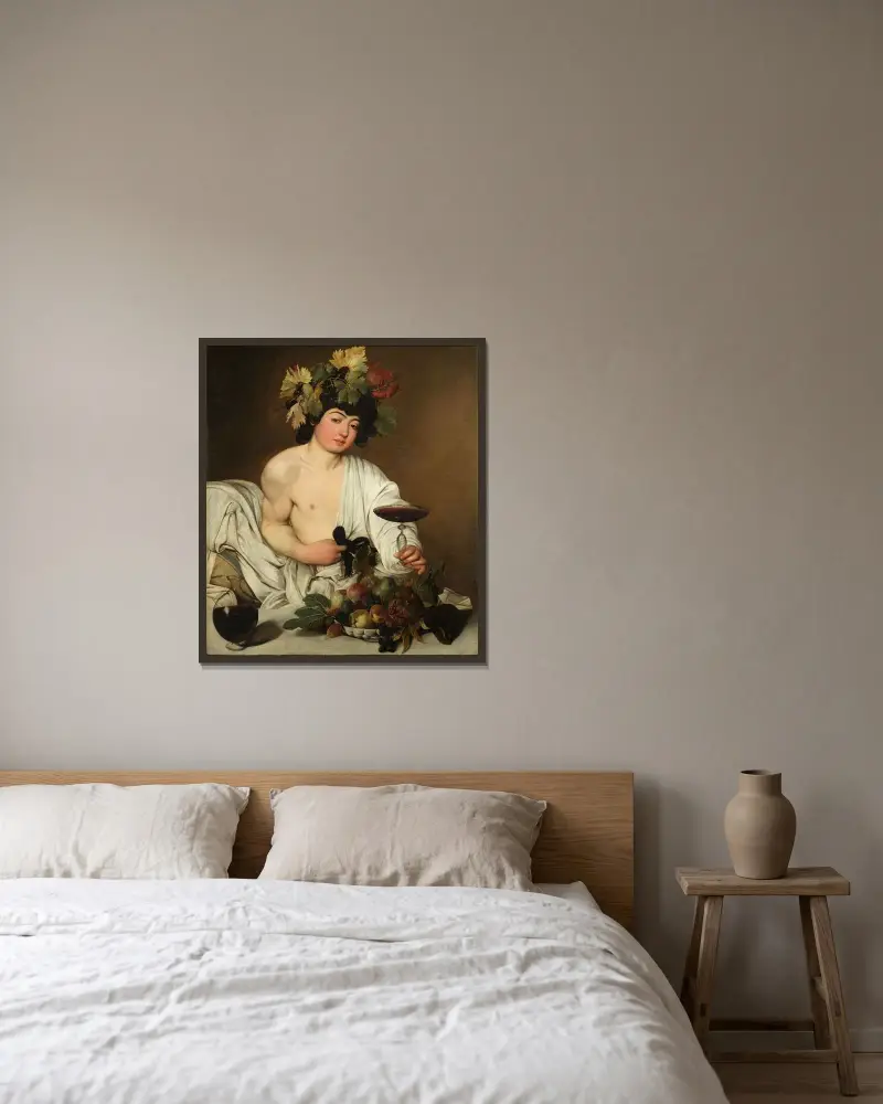 Bacchus von Caravaggio gerahmt an einer Wand