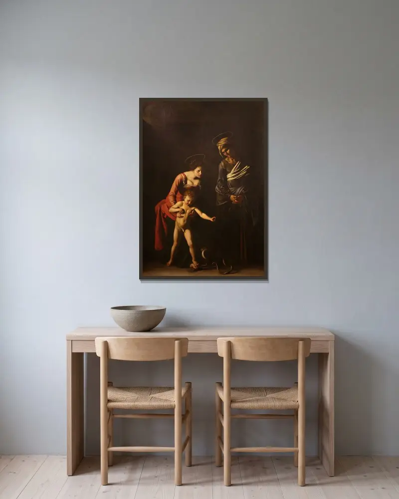 Madonna and Child with Saint Anne av Caravaggio inramad på en vägg