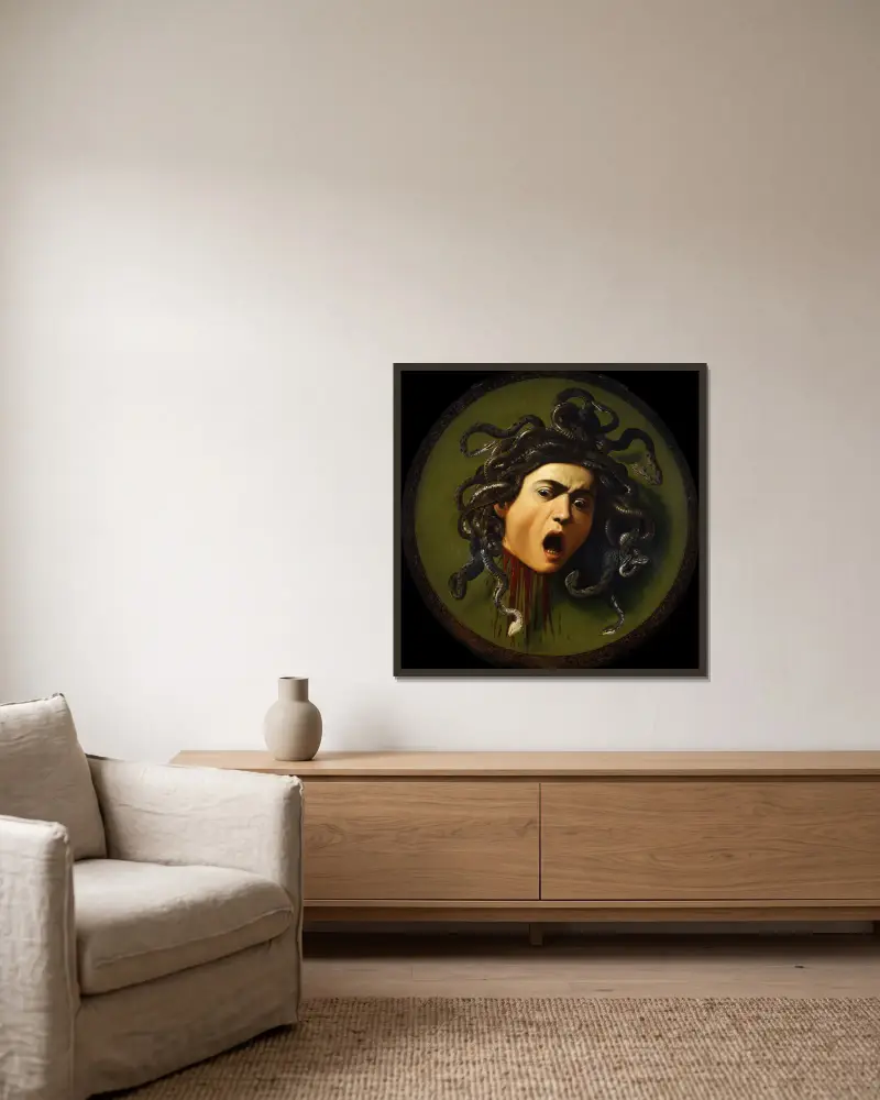 Medusa von Caravaggio gerahmt an einer Wand