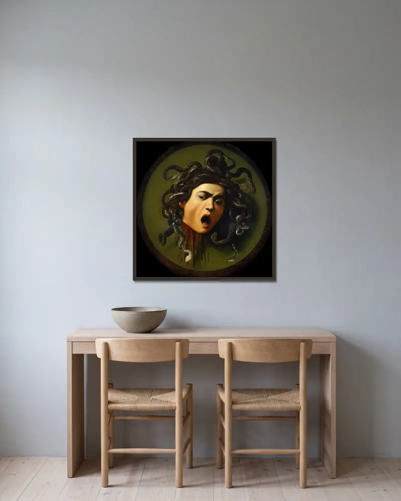 Medusa von Caravaggio gerahmt an einer Wand