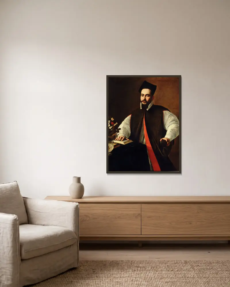 Portrait of Pope Urban VIII av Caravaggio inramad på en vägg