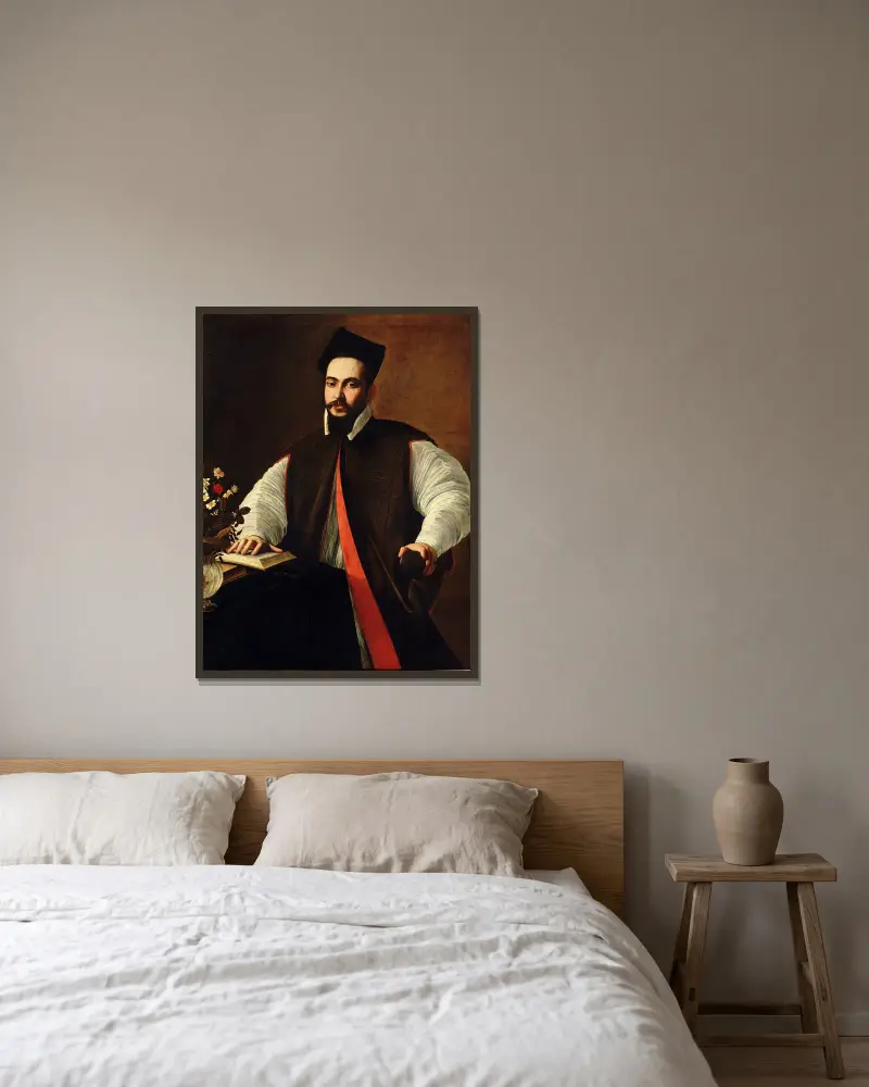 Portrait of Pope Urban VIII av Caravaggio inramad på en vägg