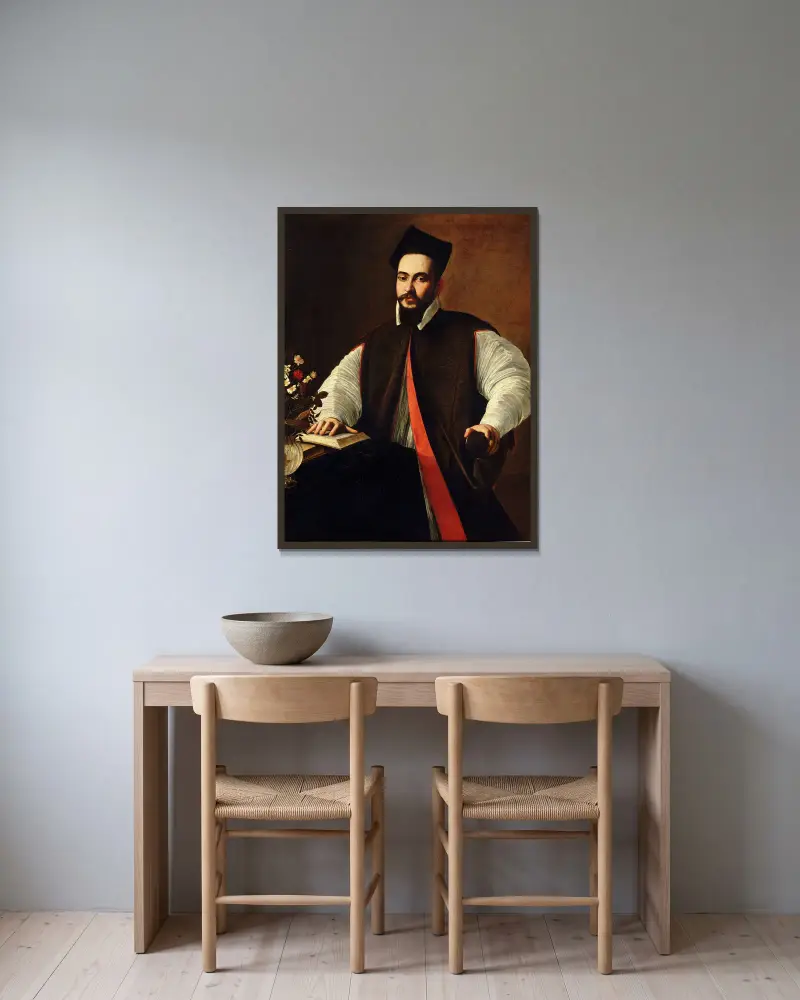 Portrait of Pope Urban VIII av Caravaggio inramad på en vägg