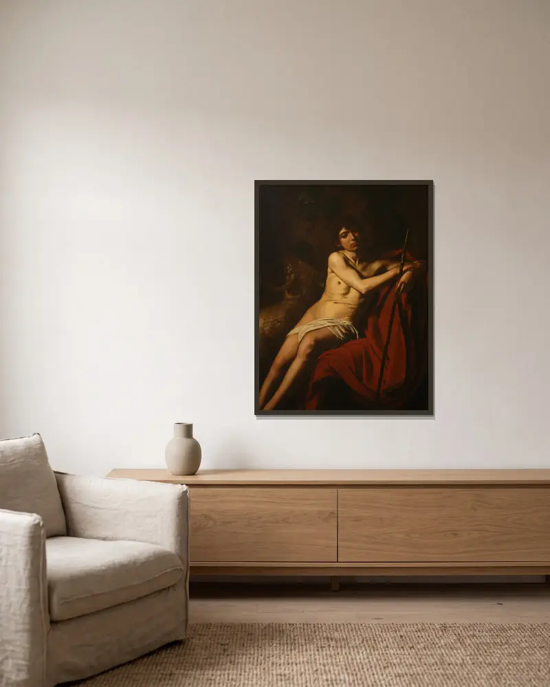 Svatý Jan Křtitel, 1609, Caravaggio v rámu na stěně