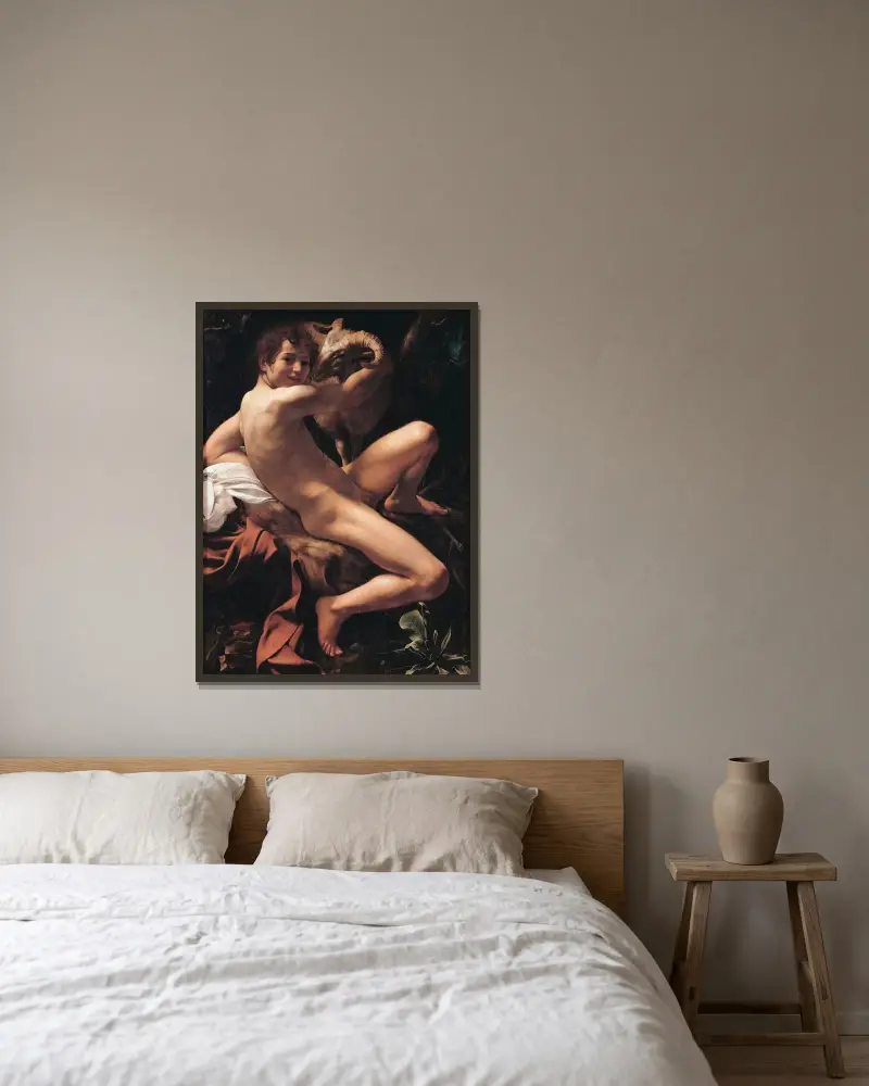 Johannes der Täufer, 1602 von Caravaggio gerahmt an einer Wand