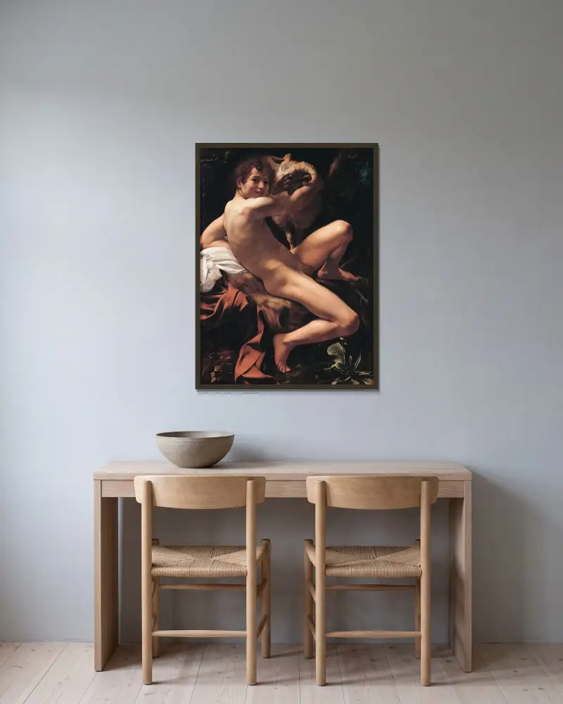 Johannes der Täufer, 1602 von Caravaggio gerahmt an einer Wand