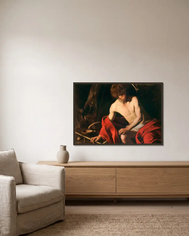 Svatý Jan Křtitel, 1603, Caravaggio v rámu na stěně