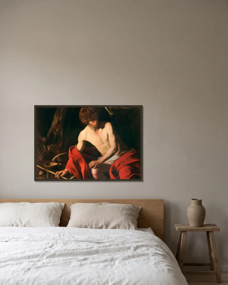 Svatý Jan Křtitel, 1603, Caravaggio v rámu na stěně