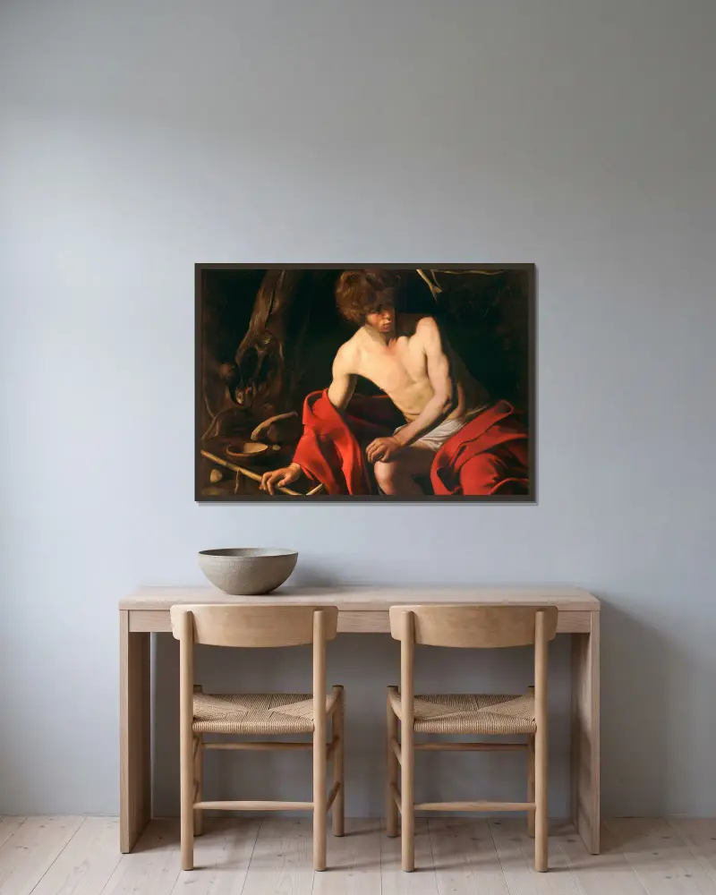 Svatý Jan Křtitel, 1603, Caravaggio v rámu na stěně