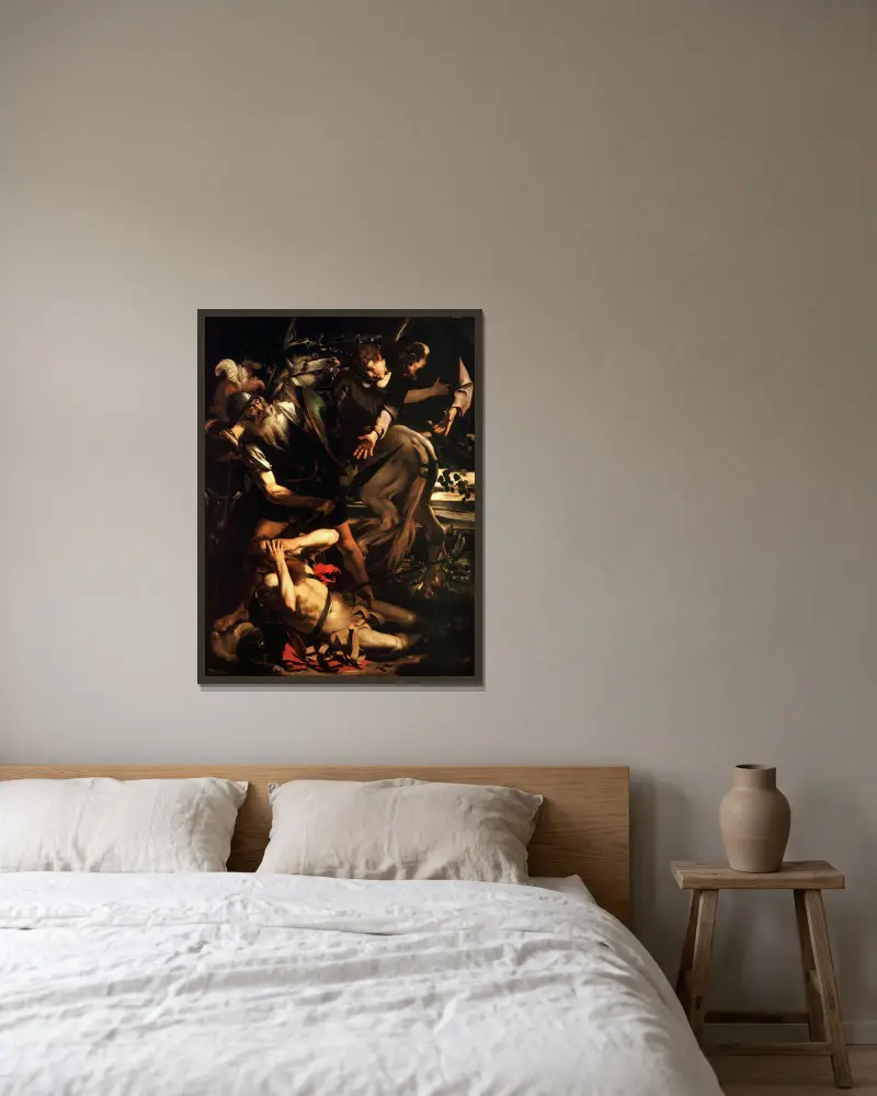 The Conversion of Saint Paul av Caravaggio inramad på en vägg