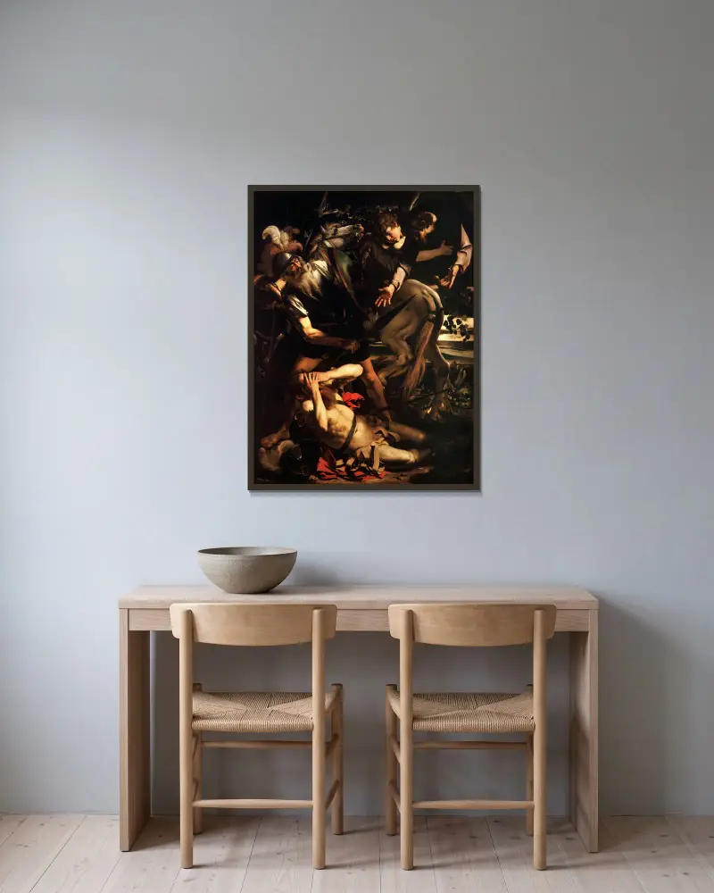 The Conversion of Saint Paul av Caravaggio inramad på en vägg
