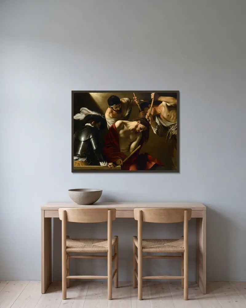 Korunování trnovou korunou, Caravaggio v rámu na stěně