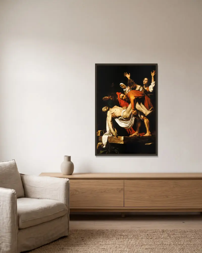 Kristi gravläggning av Caravaggio inramad på en vägg