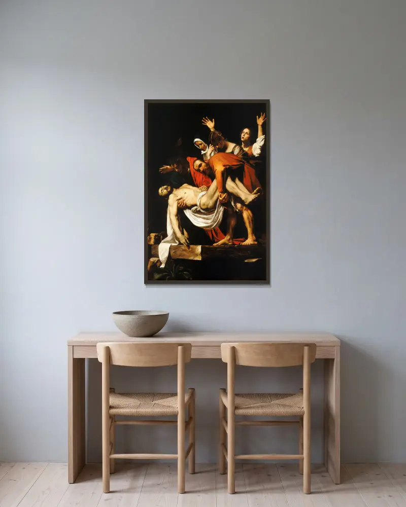 Kristi gravläggning av Caravaggio inramad på en vägg