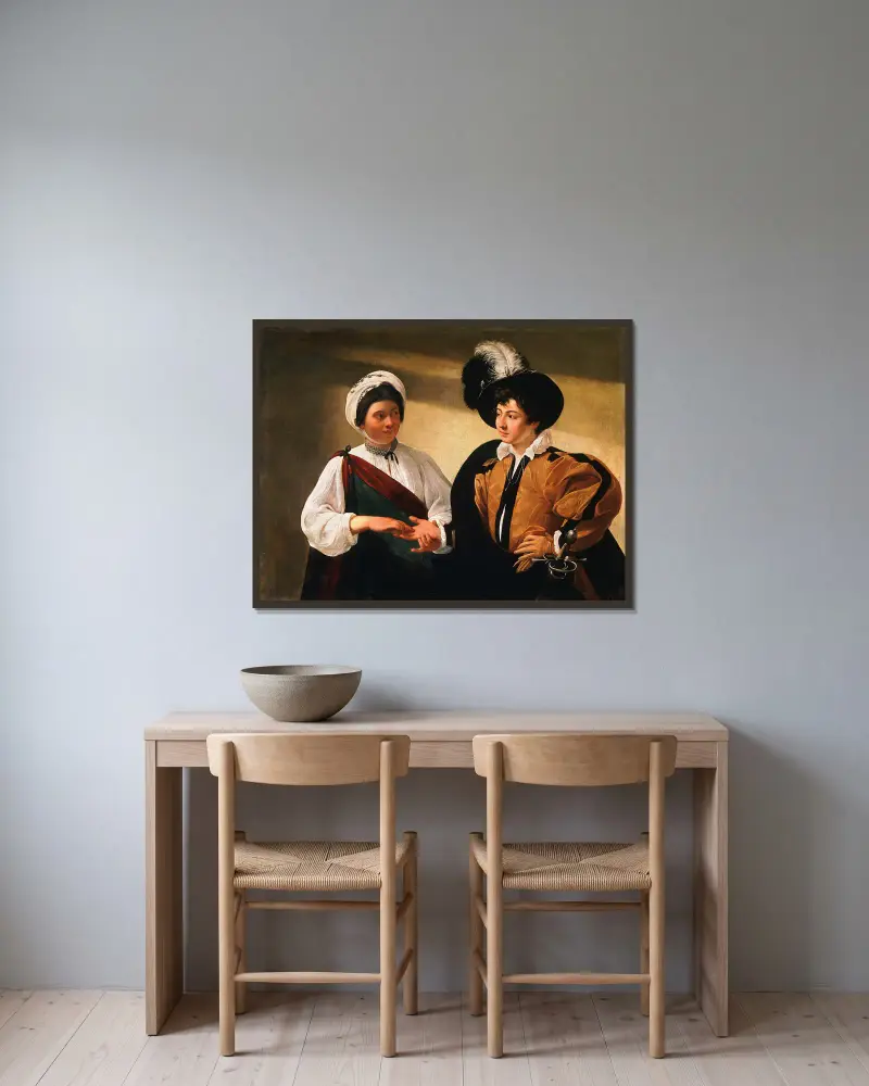 Věštkyně, Caravaggio v rámu na stěně