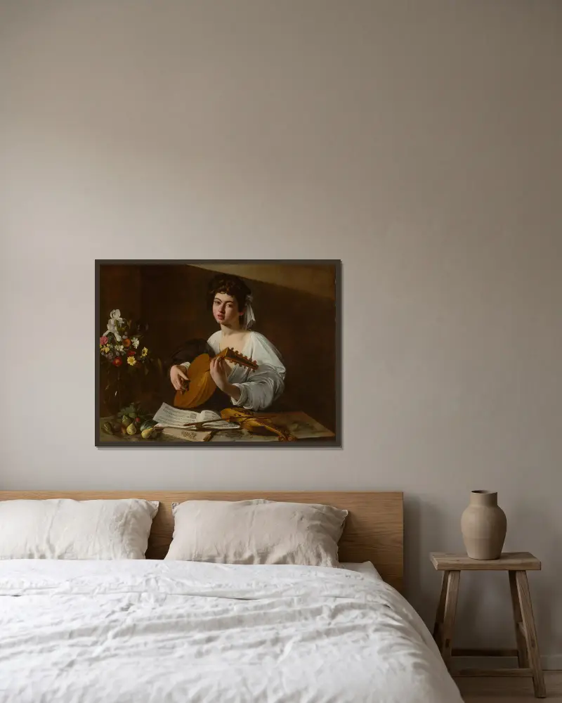 Hráč na loutnu, Caravaggio v rámu na stěně