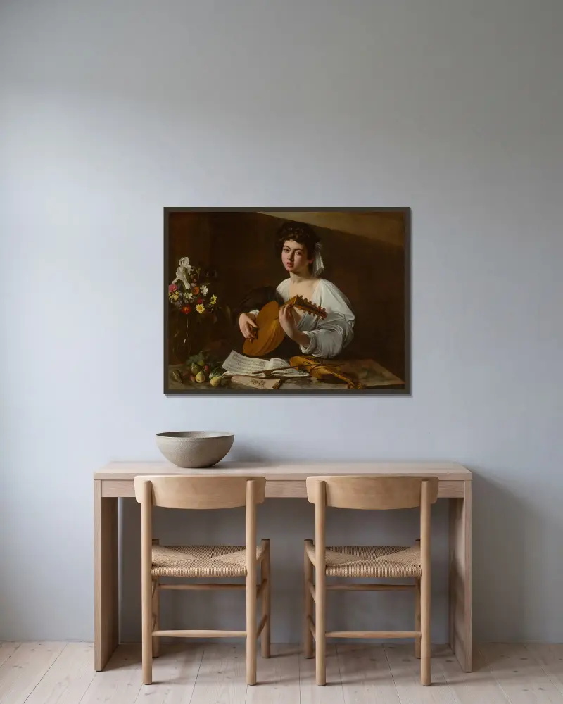Hráč na loutnu, Caravaggio v rámu na stěně