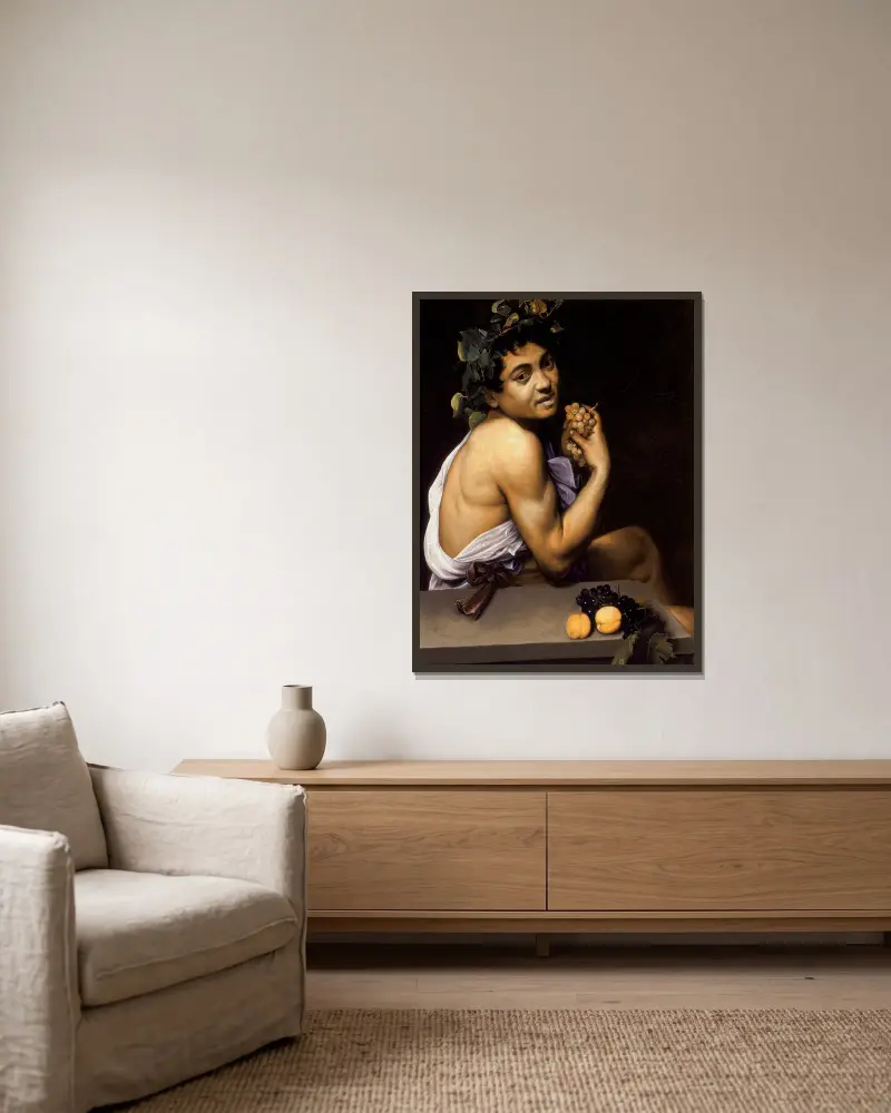 Młody chory Bachus, Caravaggio w ramie na ścianie