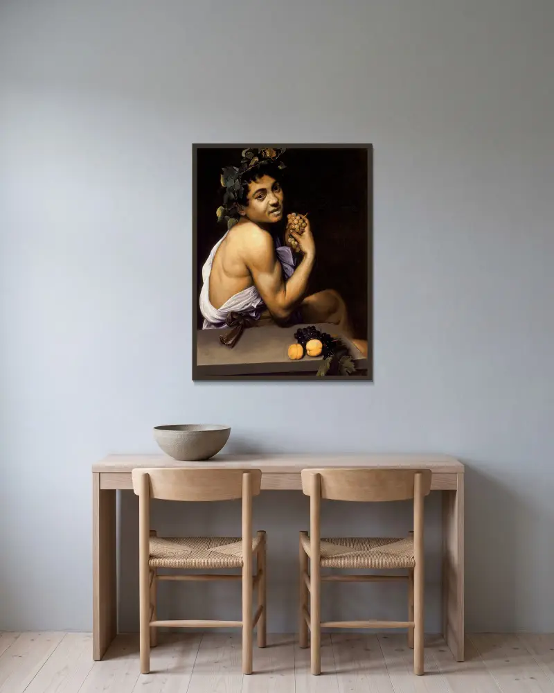 Młody chory Bachus, Caravaggio w ramie na ścianie
