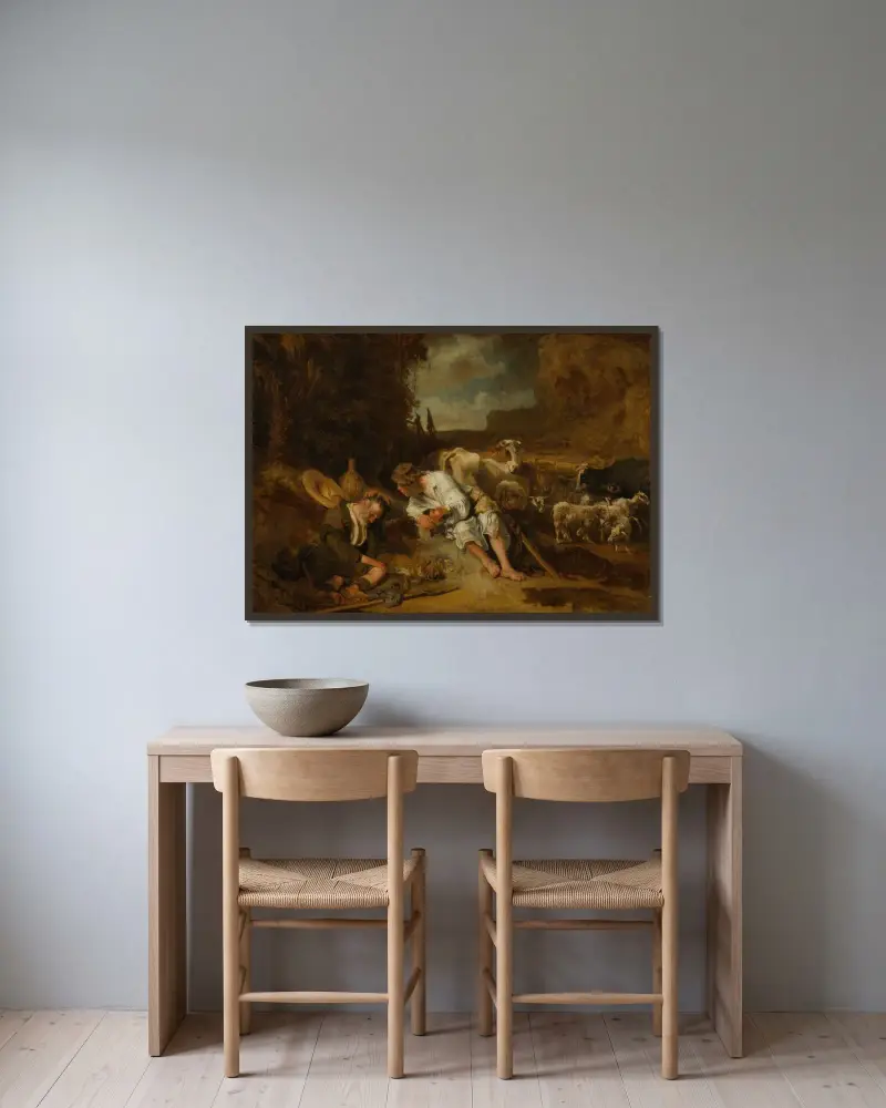 Mercury, Argus, and Io av Carel Fabritius inramad på en vägg