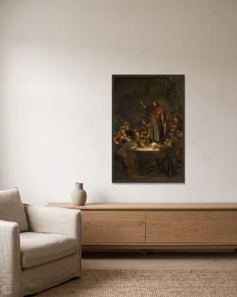 Raising of Lazarus (John 11-41-44) av Carel Fabritius inramad på en vägg