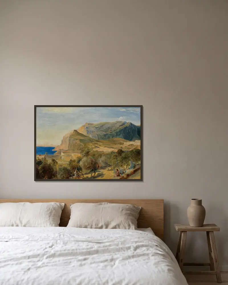 Blick auf den Monte Castiglione in Capri av Carl Blechen inramad på en vägg