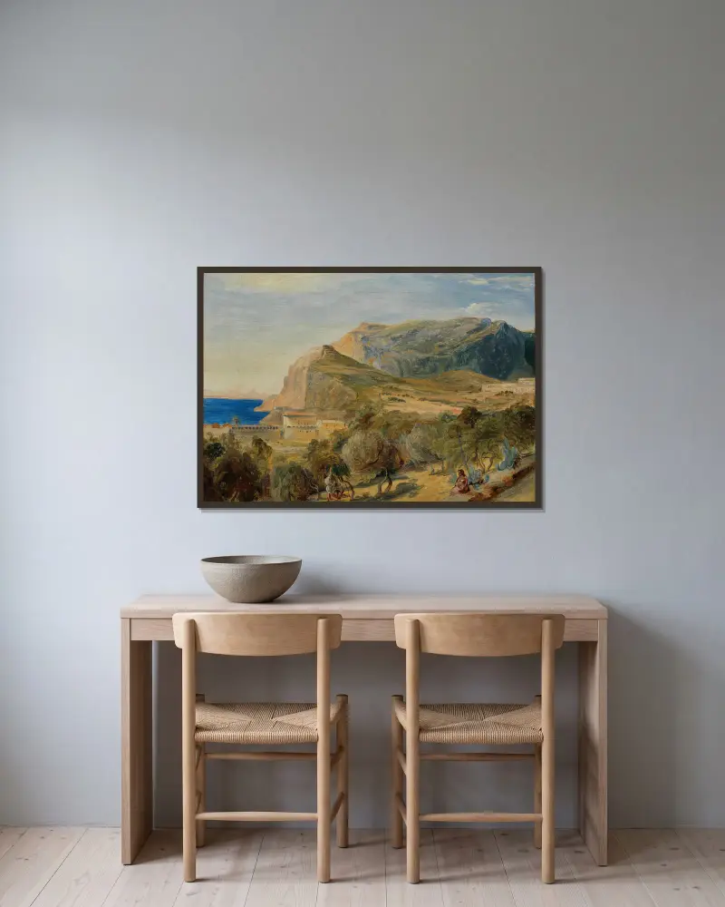 Blick auf den Monte Castiglione in Capri av Carl Blechen inramad på en vägg