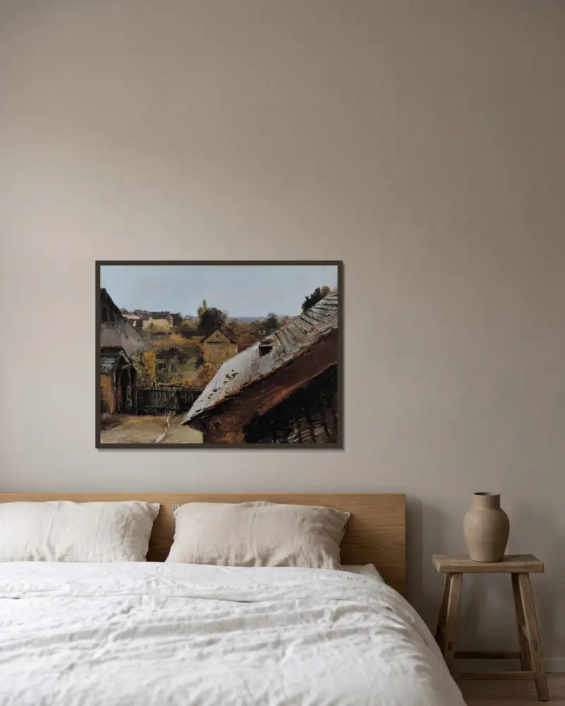View of Roofs and Gardens av Carl Blechen inramad på en vägg