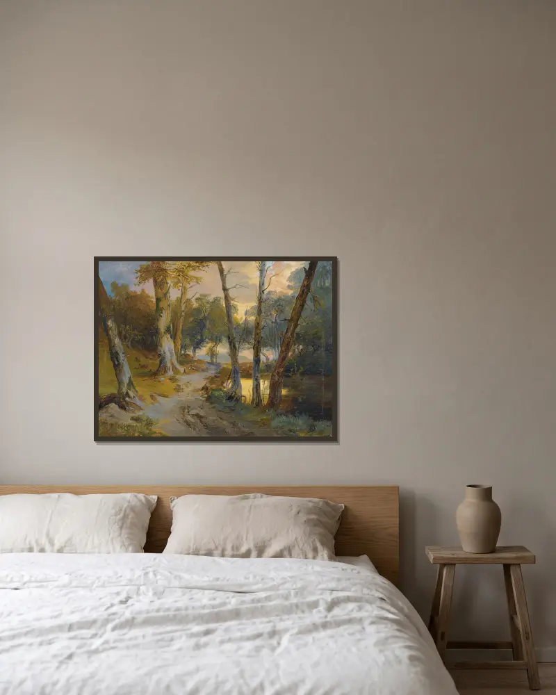 Wald mit kleinem Weiher von Carl Blechen gerahmt an einer Wand
