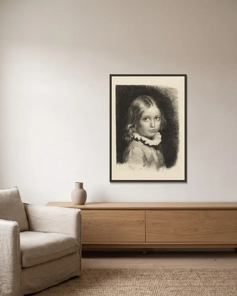 Child portrait of Clara Emilie Rose Bloch av Carl Bloch inramad på en vägg