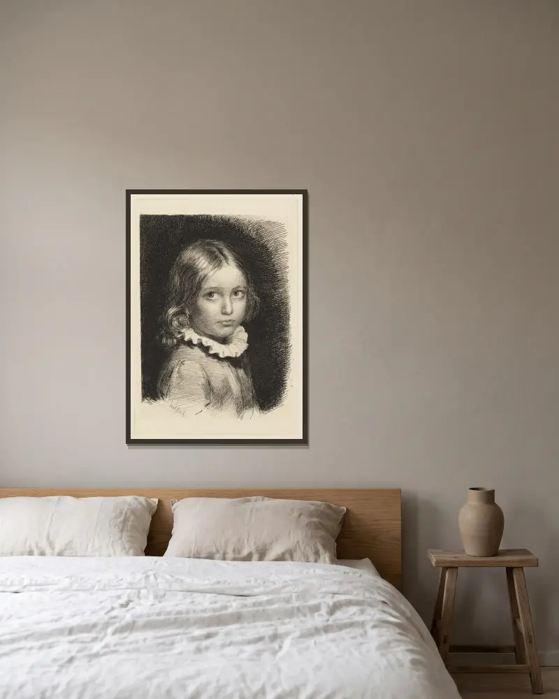 Child portrait of Clara Emilie Rose Bloch av Carl Bloch inramad på en vägg