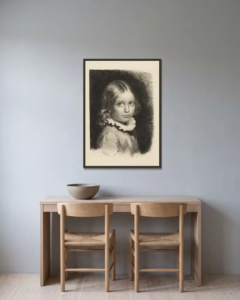 Child portrait of Clara Emilie Rose Bloch av Carl Bloch inramad på en vägg