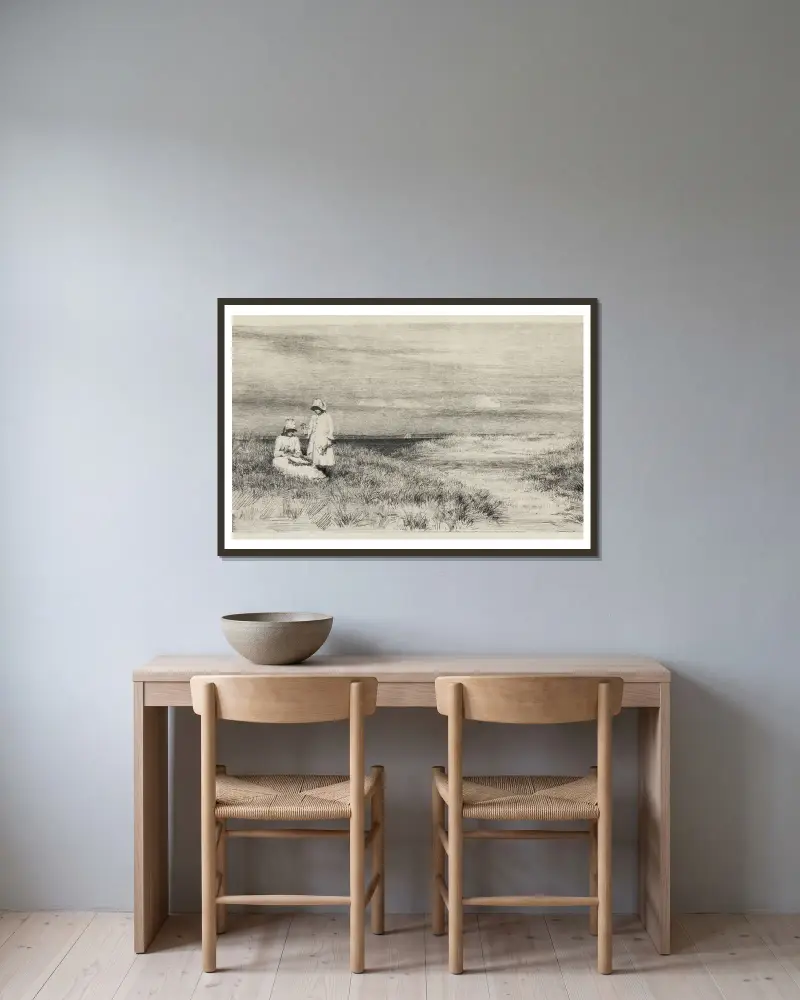 Kinder am Strand von Carl Bloch gerahmt an einer Wand