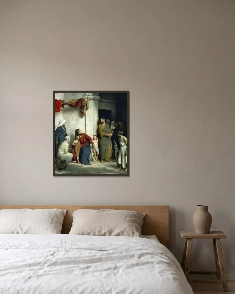 Kristus och barnen av Carl Bloch inramad på en vägg
