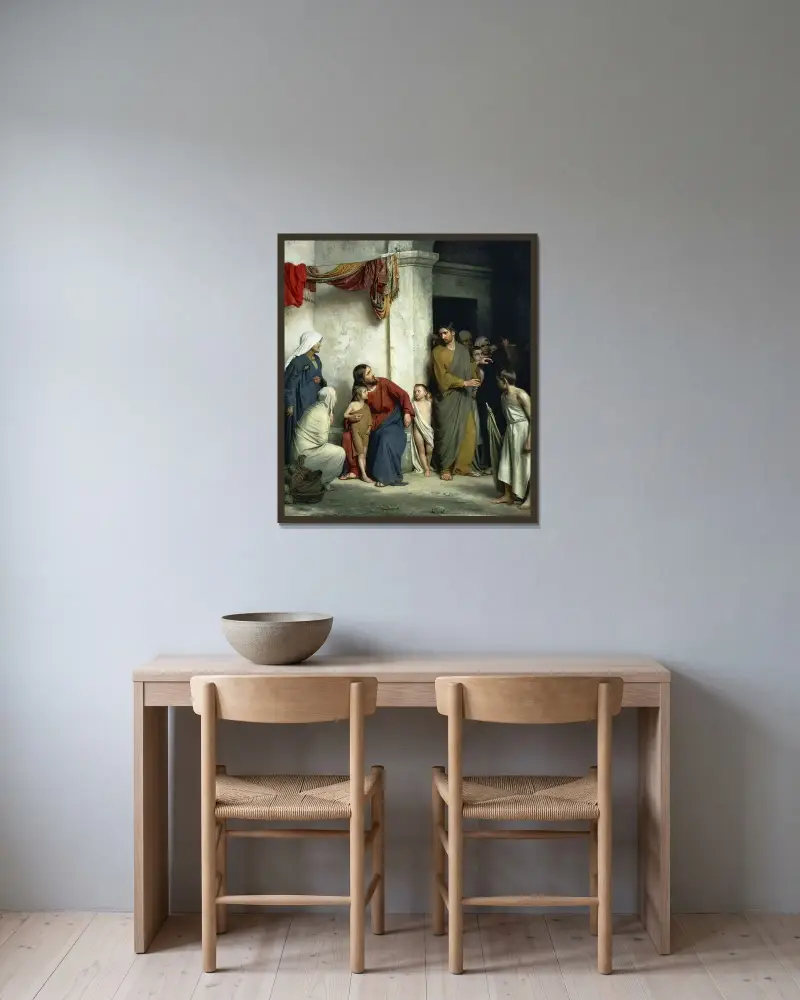 Kristus och barnen av Carl Bloch inramad på en vägg