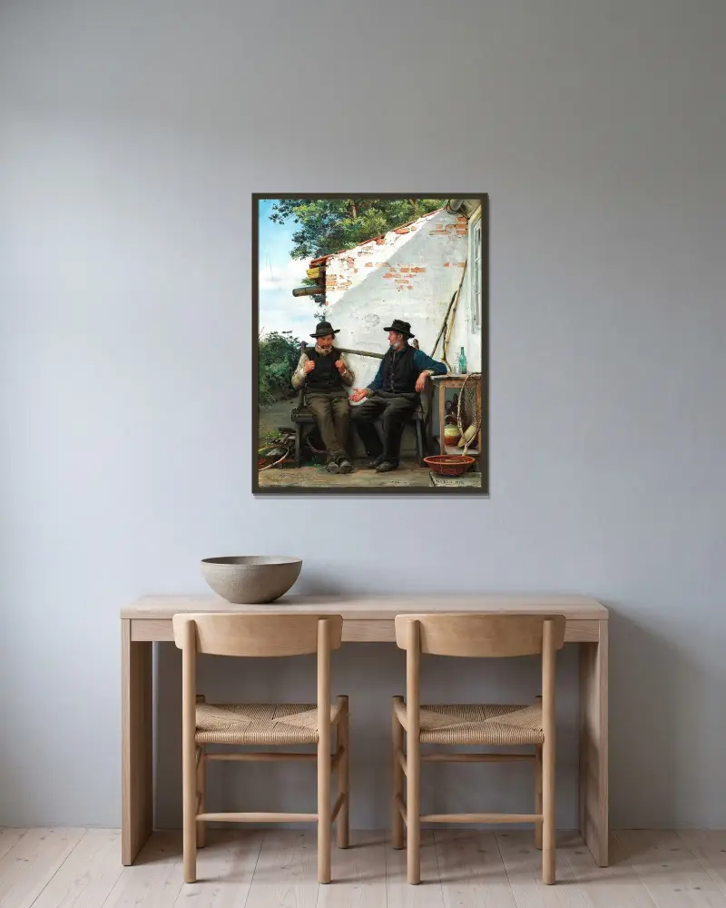 Ett samtal mellan två fiskare av Carl Bloch inramad på en vägg