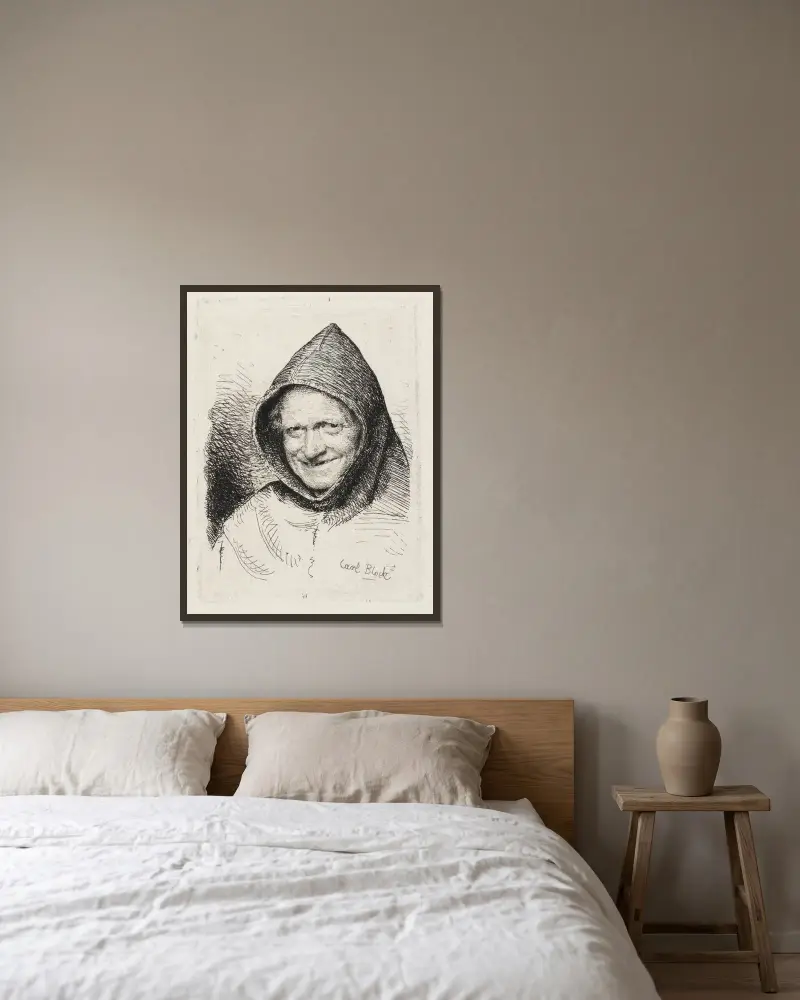 Lächelnder Mönch von Carl Bloch gerahmt an einer Wand