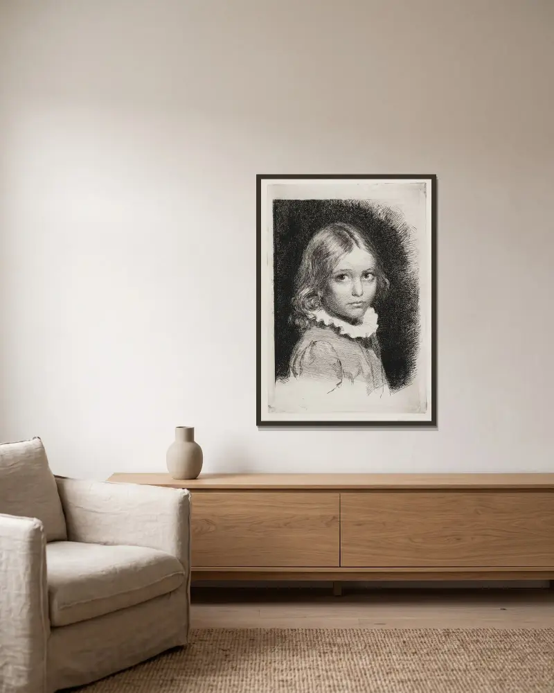 Porträtt av Clara Emilie Rose Bloch av Carl Bloch inramad på en vägg