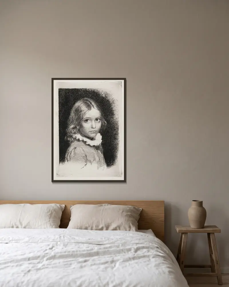 Porträtt av Clara Emilie Rose Bloch av Carl Bloch inramad på en vägg